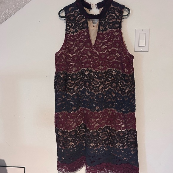 Moon River Lace Midi Dress - Burgundy and Navy - Picture 1 of 6